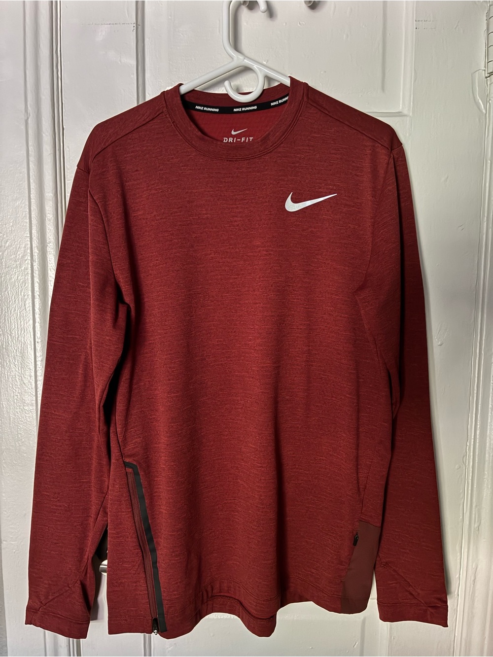 Nike Maroon thermal Long Sleeve Dri-FIT Pullover with White Swoosh